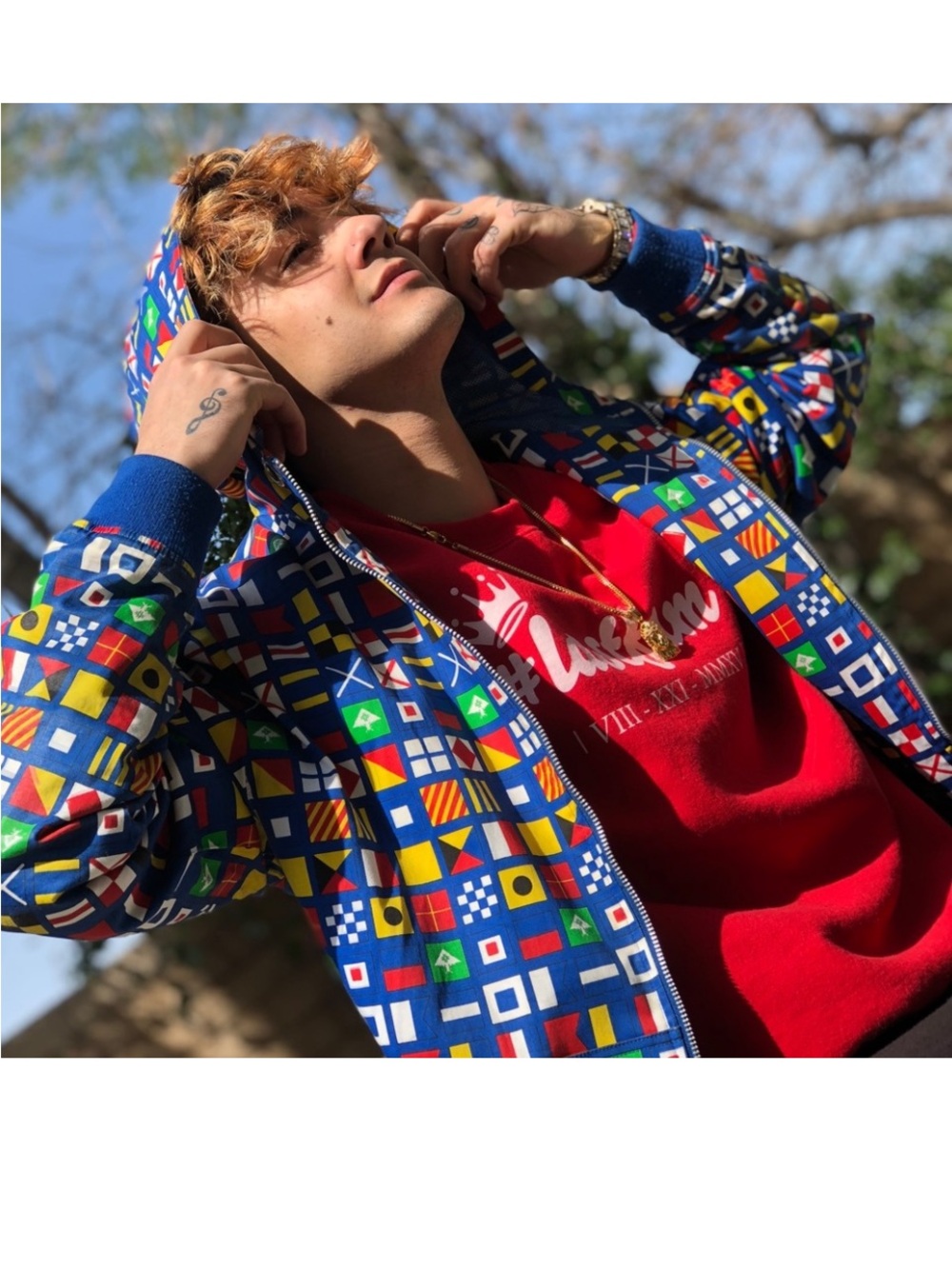 VTG Men's Multicolor Graphic Zip Hoodie - Blue Pattern
